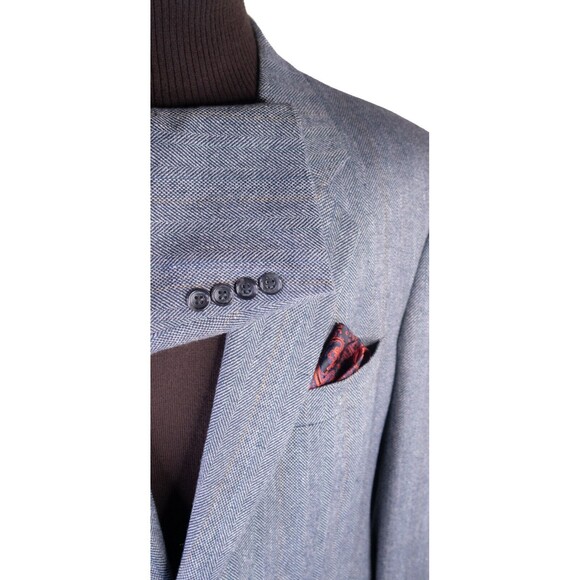 Evan Picone Blue Herringbone Wool Blend Two Button Two Piece Suit Size: 42R - Picture 6 of 14